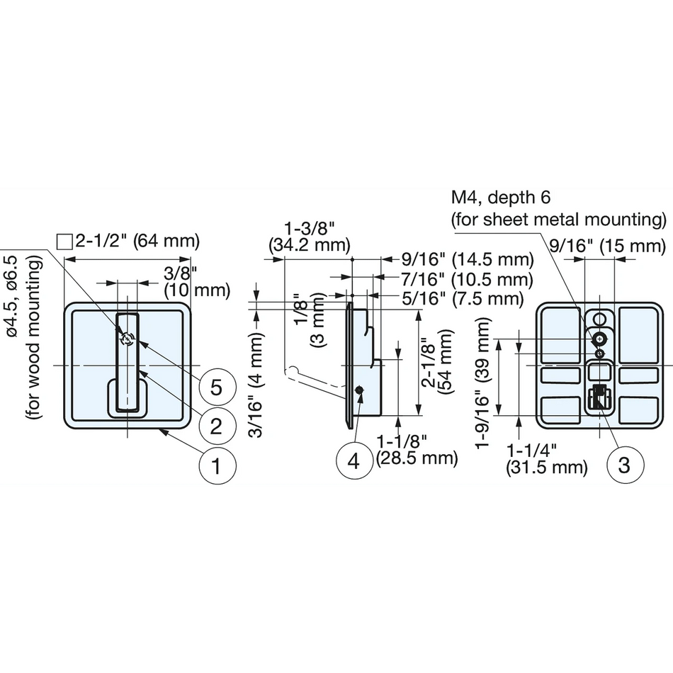 Sugatsune NF-K64-BL: 2-1/2" Square Retractable Recessed Hook - Black