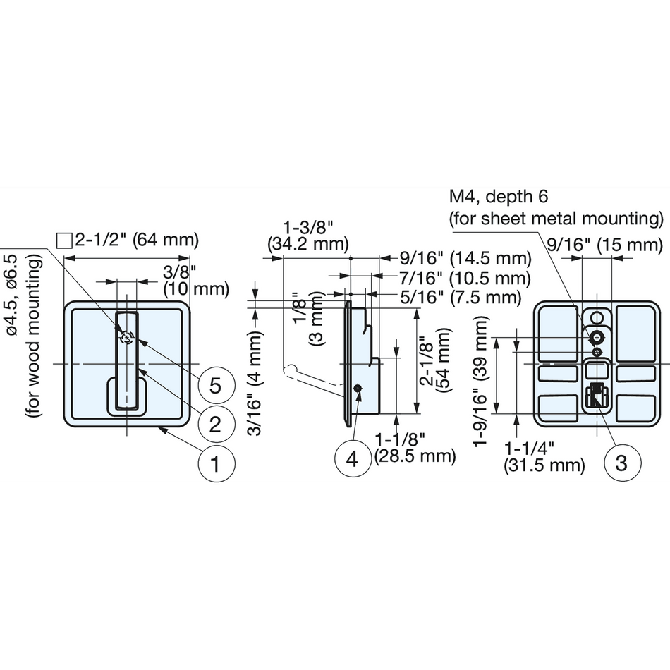 Sugatsune NF-K64-CR: 2-1/2" Square Retractable Recessed Hook - Polished Chrome