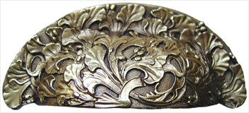 Notting Hill NHBP-802-AB: 3" cc Florid Leaves Cup Cabinet Pull - Antique Brass
