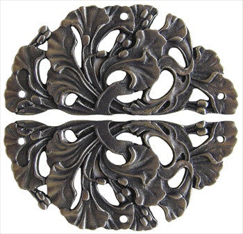 Notting Hill NHH-902-AP: Florid Leaves Cabinet Hinge Plate (pair) - Antique Pewter