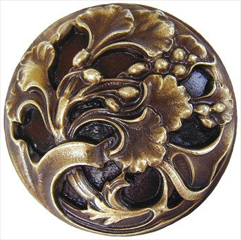 Notting Hill NHK-102-AB: Florid Leaves Cabinet Knob - Antique Brass