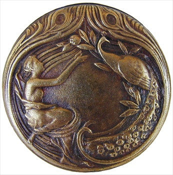 Notting Hill NHK-123-AB: Peacock Lady Cabinet Knob - Antique Brass