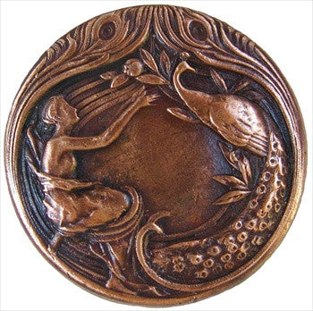 Notting Hill NHK-123-AC: Peacock Lady Cabinet Knob - Antique Copper