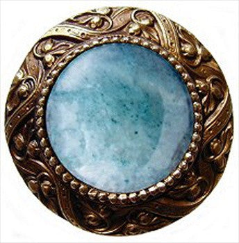 Notting Hill NHK-124-AB-GA: Victorian Jewel Cabinet Knob - Green Aventurine/Antique Brass