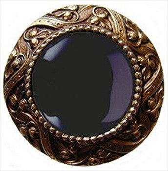 Notting Hill NHK-124-AB-O: Victorian Jewel Cabinet Knob - Black Onyx/Antique Brass