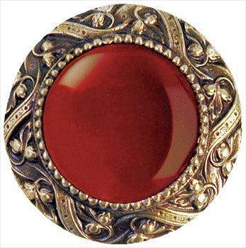 Notting Hill NHK-124-AB-RC: Victorian Jewel Cabinet Knob - Red Carnelian/Antique Brass