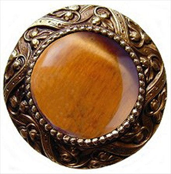 Notting Hill NHK-124-AB-TE: Victorian Jewel Cabinet Knob - Tiger Eye/Antique Brass