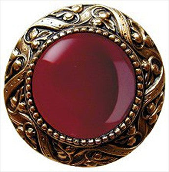 Notting Hill NHK-124-G-RC: Victorian Jewel Cabinet Knob - Red Carnelian/24K Gold Plate