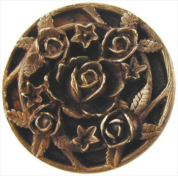 Notting Hill NHK-126-AB: Saratoga Rose Cabinet Knob - Antique Brass