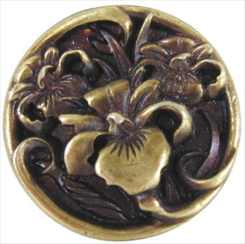 Notting Hill NHK-128-AB: Decorative River Iris Cabinet Knob - Antique Brass
