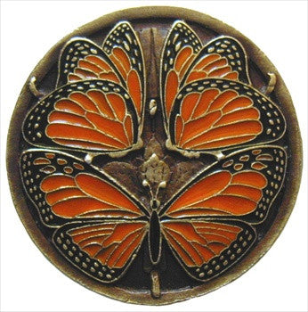 Notting Hill NHK-145-BE: Monarch Butterflies Cabinet Knob - Enameled Brass