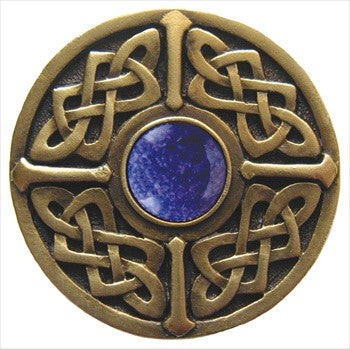 Notting Hill NHK-158-AB-BS: Celtic Jewel Cabinet Knob - Blue Sodalite/Antique Brass