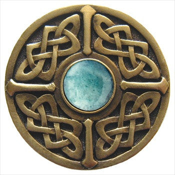 Notting Hill NHK-158-AB-GA: Celtic Jewel Cabinet Knob - Green Aventurine/Antique Brass