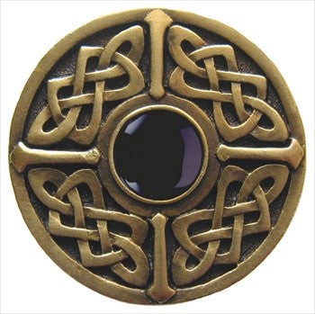 Notting Hill NHK-158-AB-O: Celtic Jewel Cabinet Knob - Black Onyx/Antique Brass
