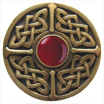 Notting Hill NHK-158-AB-RC: Celtic Jewel Cabinet Knob - Red Carnelian/Antique Brass