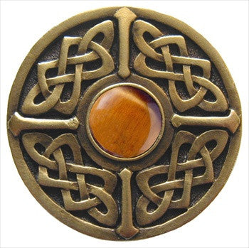 Notting Hill NHK-158-AB-TE: Celtic Jewel Cabinet Knob - Tiger Eye/Antique Brass