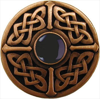 Notting Hill NHK-158-AC-O: Celtic Jewel Cabinet Knob - Black Onyx/Antique Copper