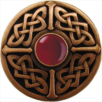 Notting Hill NHK-158-AC-RC: Celtic Jewel Cabinet Knob - Red Carnelian/Antique Copper