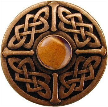 Notting Hill NHK-158-AC-TE: Celtic Jewel Cabinet Knob - Tiger Eye/Antique Copper