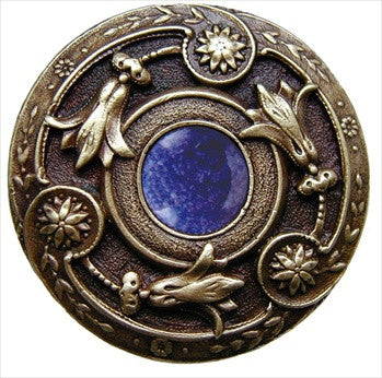 Notting Hill NHK-161-AB-BS: Jeweled Lily Cabinet Knob - Blue Sodalite/Antique Brass