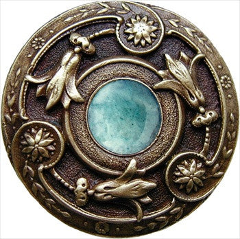 Notting Hill NHK-161-AB-GA: Jeweled Lily Cabinet Knob - Green Aventurine/Antique Brass