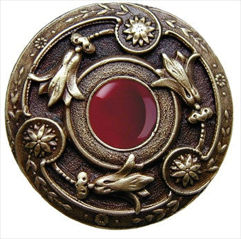 Notting Hill NHK-161-AB-RC: Jeweled Lily Cabinet Knob - Red Carnelian/Antique Brass