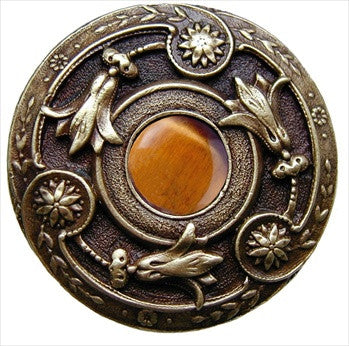 Notting Hill NHK-161-AB-TE: Jeweled Lily Cabinet Knob - Tiger Eye/Antique Brass
