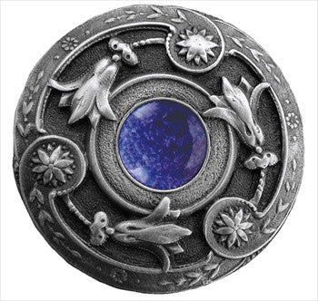 Notting Hill NHK-161-AP-BS: Jeweled Lily Cabinet Knob - Blue Sodalite/Antique Pewter
