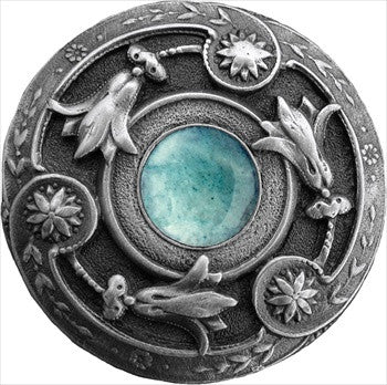 Notting Hill NHK-161-AP-GA: Jeweled Lily Cabinet Knob - Green Aventurine/Antique Pewter