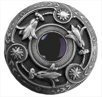 Notting Hill NHK-161-AP-O: Jeweled Lily Cabinet Knob - Black Onyx/Antique Pewter