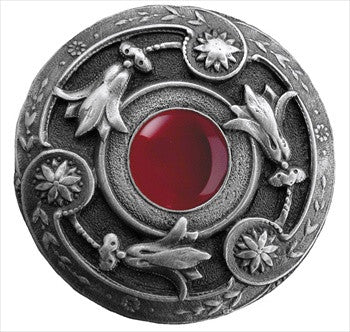 Notting Hill NHK-161-AP-RC: Jeweled Lily Cabinet Knob - Red Carnelian/Antique Pewter