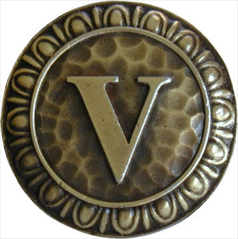 Notting Hill NHK-201-AB: Initial V Cabinet Knob - Antique Brass