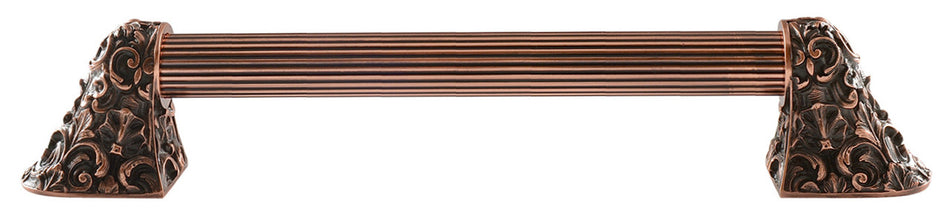 Notting Hill NHO-500-AC-16F: 12"cc Acanthus Appliance Pull w/Fluted Bar - Antique Copper