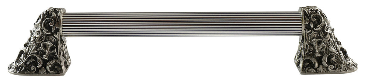 Notting Hill NHO-500-BP-16F: 12"cc Acanthus Appliance Pull w/Fluted Bar - Brilliant Pewter