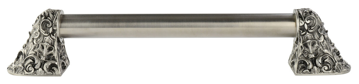 Notting Hill NHO-500-BP-16PL: 12"cc Acanthus Appliance Pull w/Plain Bar - Brilliant Pewter