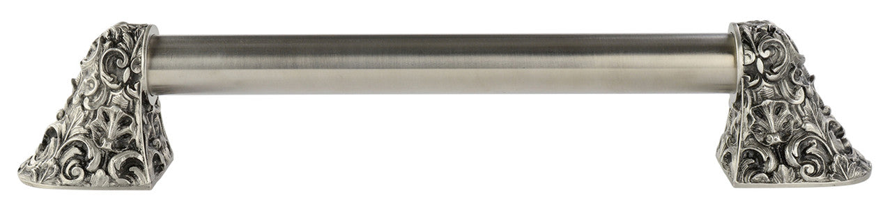 Notting Hill NHO-500-BP-14PL: 10"cc Acanthus Appliance Pull w/Plain Bar - Brilliant Pewter