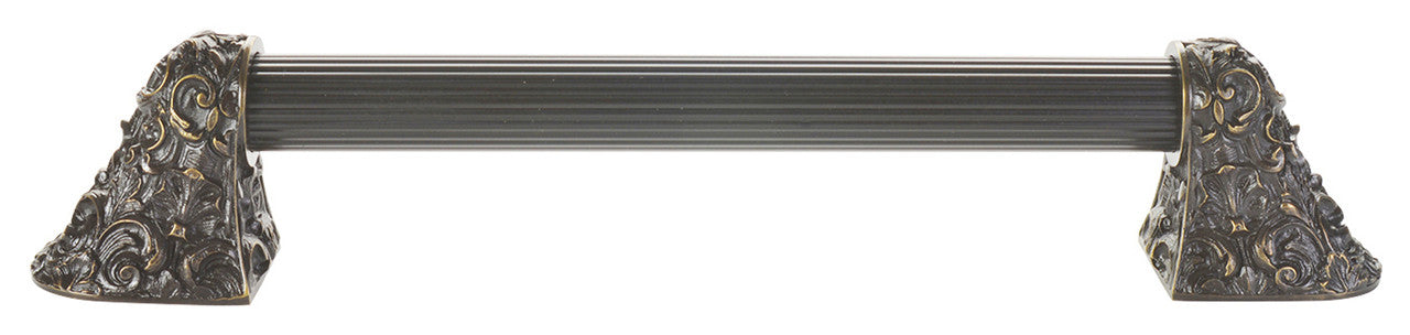 Notting Hill NHO-500-DB-16F: 12"cc Acanthus Appliance Pull w/Fluted Bar - Dark Brass