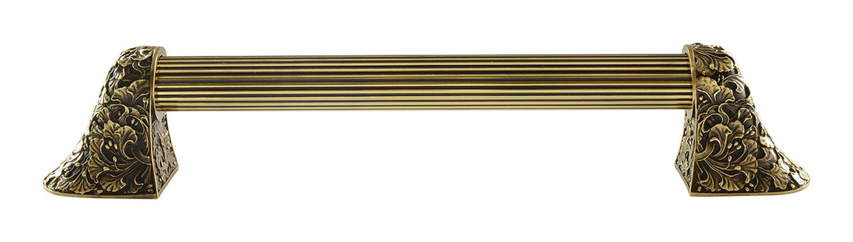 Notting Hill NHO-502-AB-14F: 10"cc Florid Leaves Appliance Pull w/Fluted Bar - Antique Brass