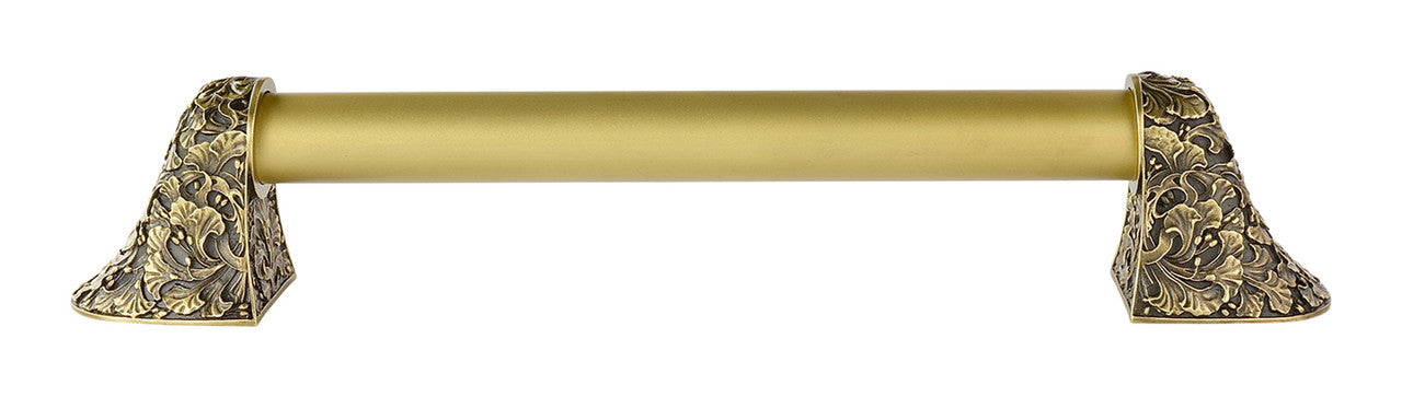 Notting Hill NHO-502-AB-12PL: 8"cc Florid Leaves Appliance Pull w/Plain Bar - Antique Brass