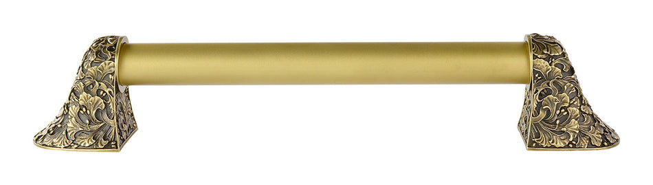 Notting Hill NHO-502-AB-12PL: 8"cc Florid Leaves Appliance Pull w/Plain Bar - Antique Brass