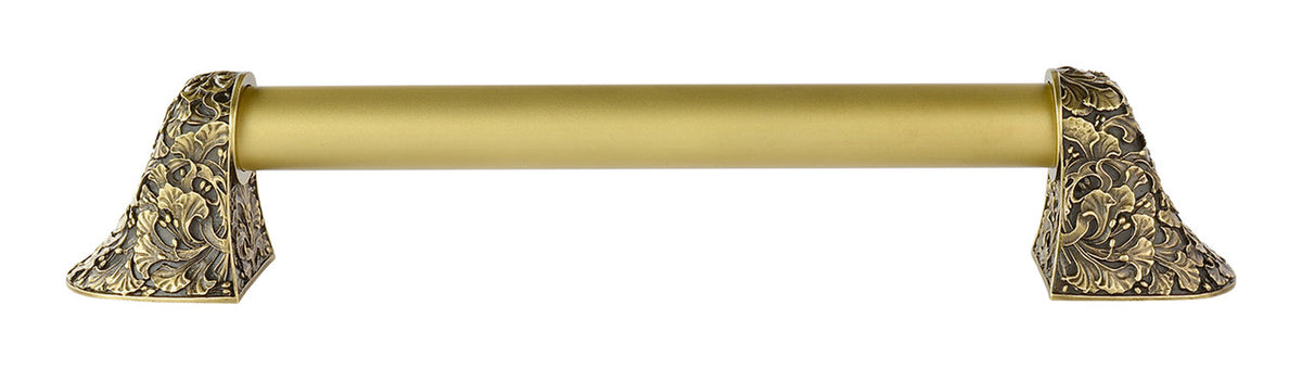 Notting Hill NHO-502-AB-14PL: 10"cc Florid Leaves Appliance Pull w/Plain Bar - Antique Brass