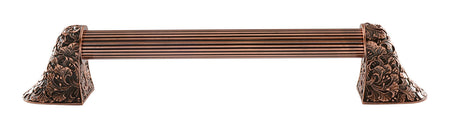 Notting Hill NHO-502-AC-16F: 12"cc Florid Leaves Appliance Pull w/Fluted Bar - Antique Copper