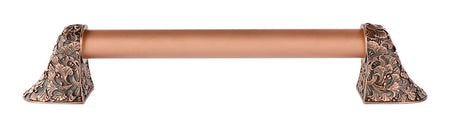 Notting Hill NHO-502-AC-16PL: 12"cc Florid Leaves Appliance Pull w/Plain Bar - Antique Copper
