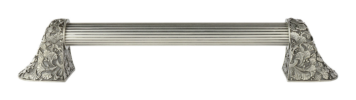 Notting Hill NHO-502-AP-16F: 12"cc Florid Leaves Appliance Pull w/Fluted Bar - Antique Pewter