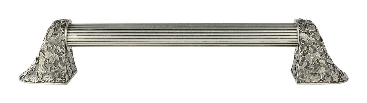 Notting Hill NHO-502-AP-16F: 12"cc Florid Leaves Appliance Pull w/Fluted Bar - Antique Pewter