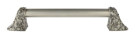 Notting Hill NHO-502-AP-16PL: 12"cc Florid Leaves Appliance Pull w/Plain Bar - Antique Pewter