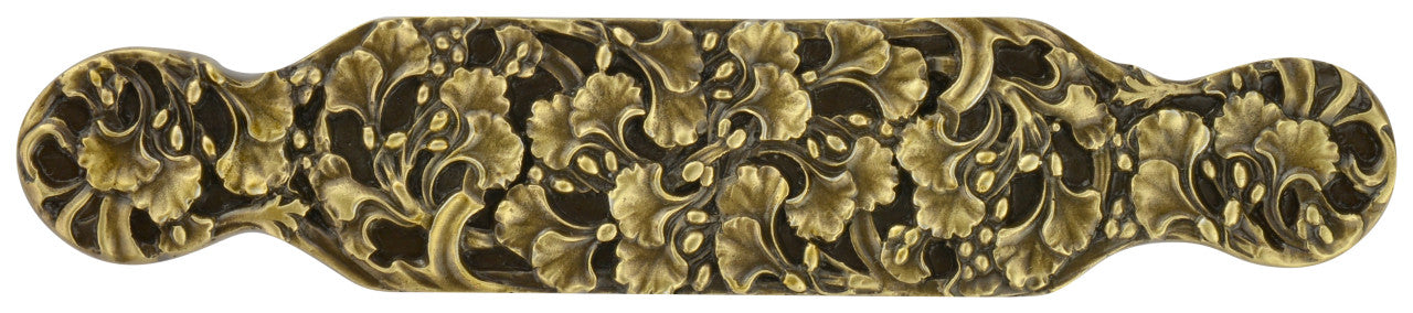 Notting Hill NHP-604-AB: 5" cc Florid Leaves Cabinet Pull - Antique Brass