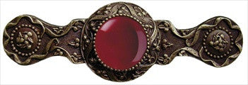 Notting Hill NHP-624-AB-RC: 3" cc Victorian Jewel Cabinet Pull - Red Carnelian/Antique Brass