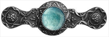 Notting Hill NHP-624-AP-GA: 3" cc Victorian Jewel Cabinet Pull - Green Aventurine/Antique Pewter