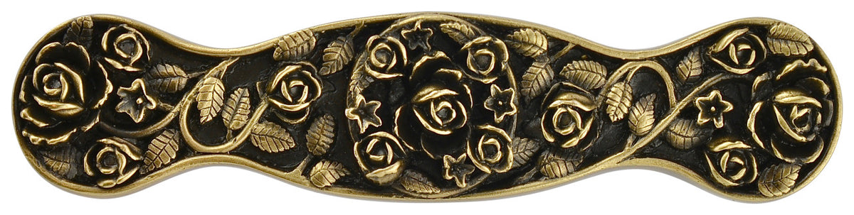 Notting Hill NHP-626-AB: 3" cc Saratoga Rose Cabinet Pull - Antique Brass